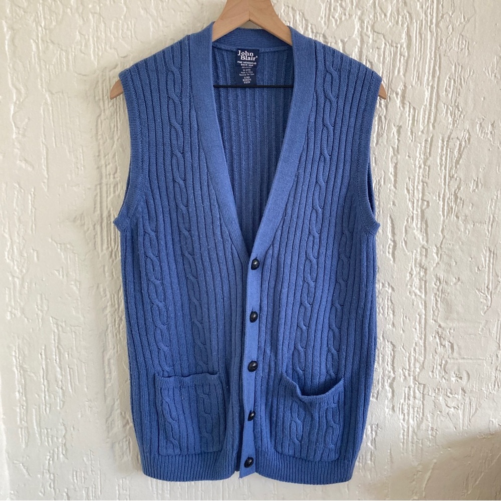 John Blair Blue Chunky Cardigan Vest Size Small